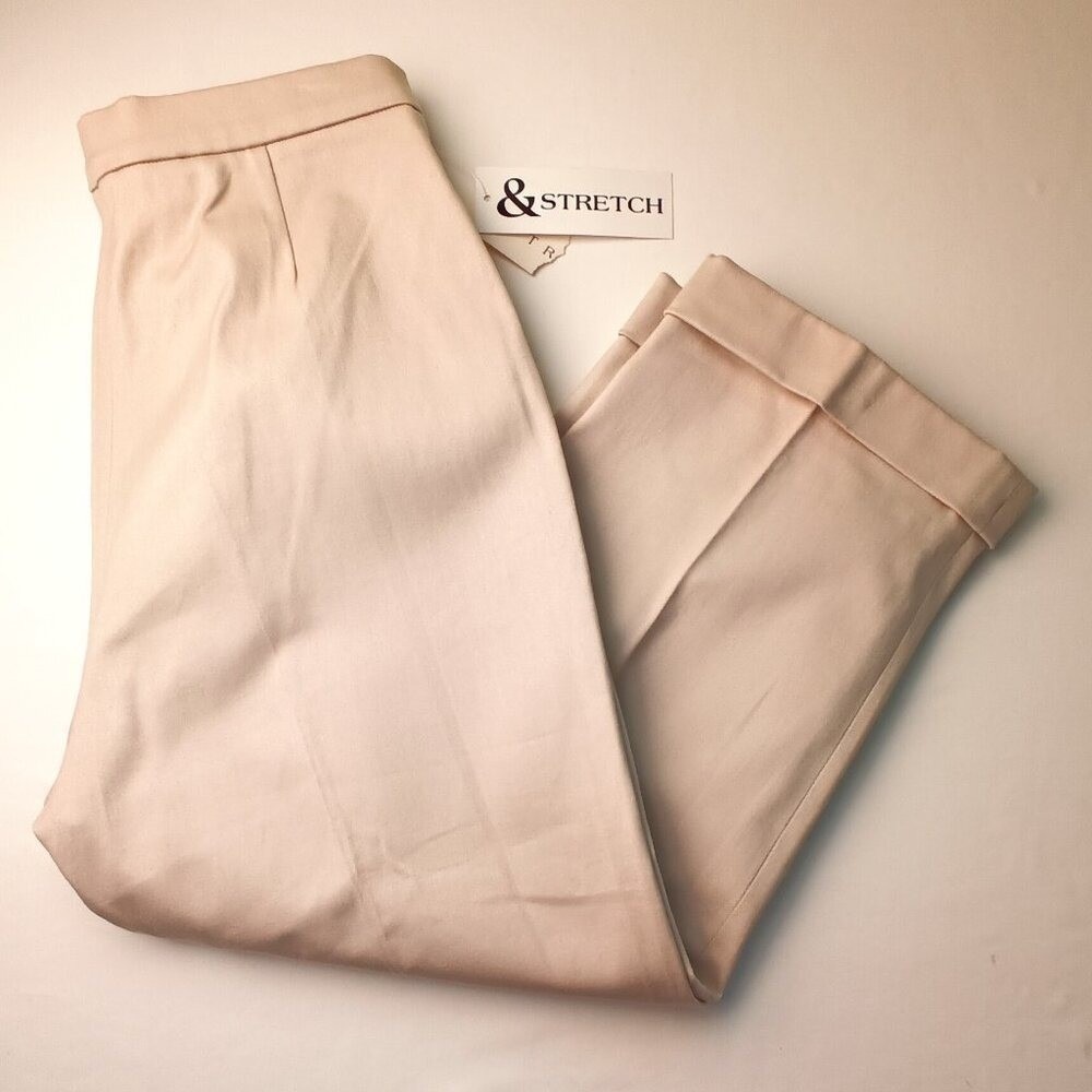 H&M &Trousers Womens High Rise Cuffed Stretch Straight Leg Pants Size 10 Beige